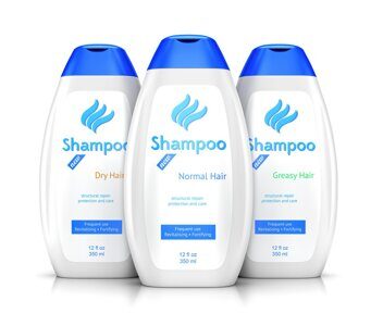 Three bottles of shampoo